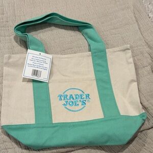 Trader Joe's Teal and Cream Tote Bag